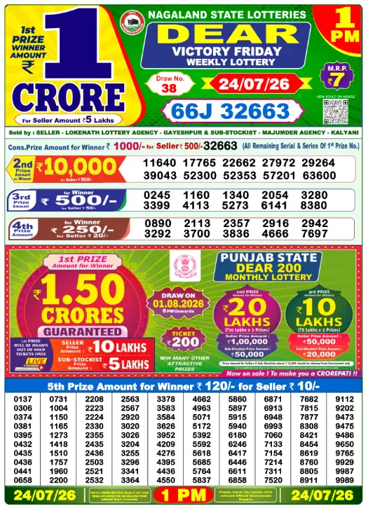 Lottery Sambad Morning 1 PM 24.7.2026