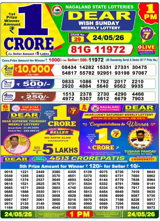 Lottery Sambad Morning 1 PM 24.5.2026