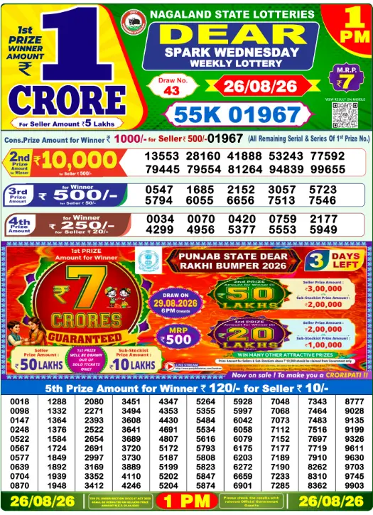 Lottery Sambad Morning 1 PM 26.8.2026