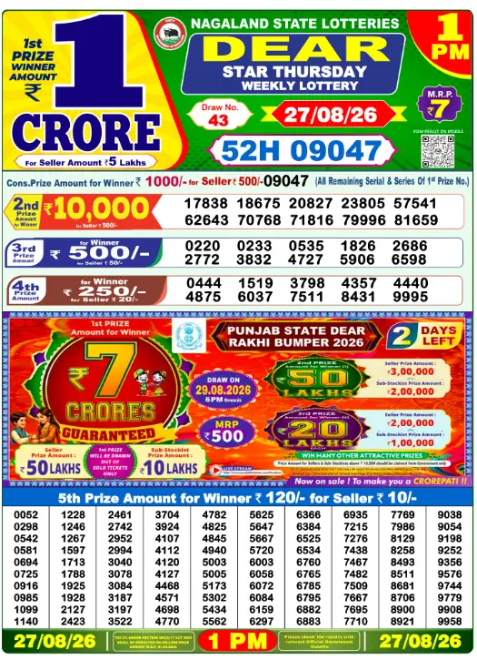 Lottery Sambad Morning 1 PM 27.8.2026