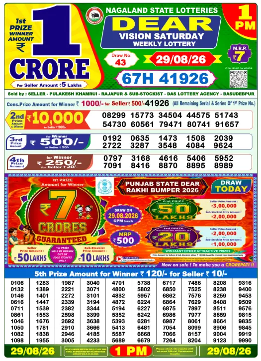 Lottery Sambad Morning 1 PM 29.8.2026