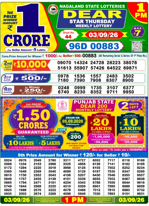 Lottery Sambad Morning 1 PM 3.9.2026