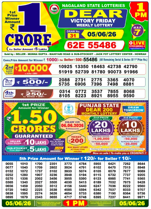 Lottery Sambad Morning 1 PM 5.6.2026