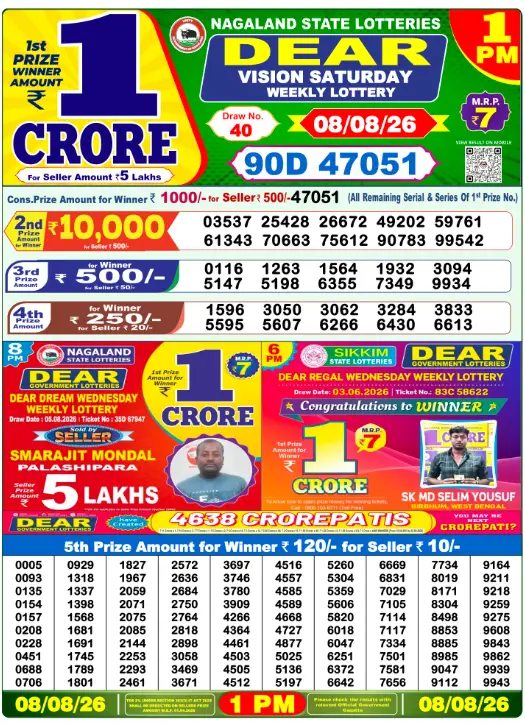 Lottery Sambad Morning 1 PM 7.8.2026