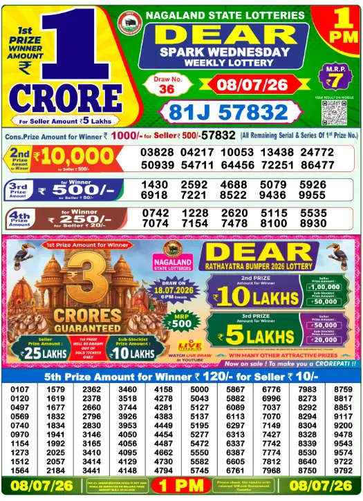 Lottery Sambad Morning 1 PM 8.7.2026