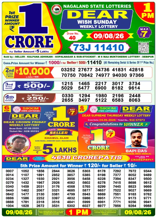 Lottery Sambad Morning 1 PM 9.8.2026