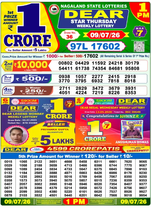 Lottery Sambad Morning 1 PM 9.7.2026