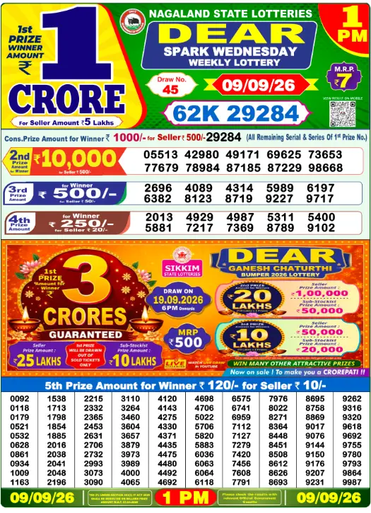 Lottery Sambad Morning 1 PM 9.9.2026