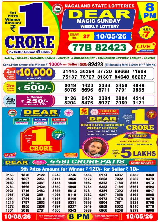 Lottery Sambad 8 PM Evening Result 10.5.2026
