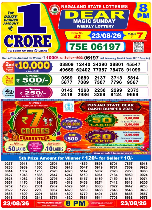 Lottery Sambad 8 PM Evening Result 23.8.2026