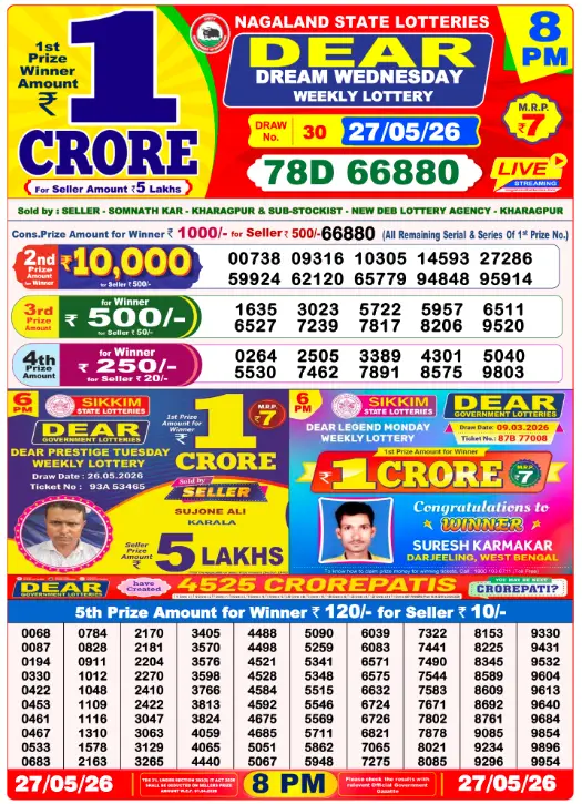 Lottery Sambad 8 PM Evening Result 27.5.2026