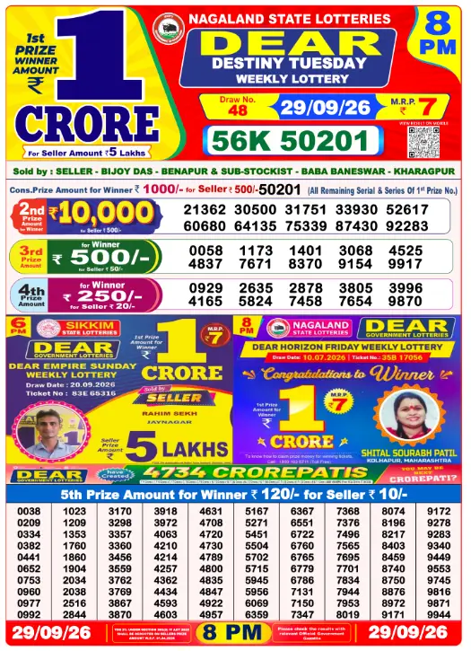 Lottery Sambad 8 PM Evening Result 29.9.2026
