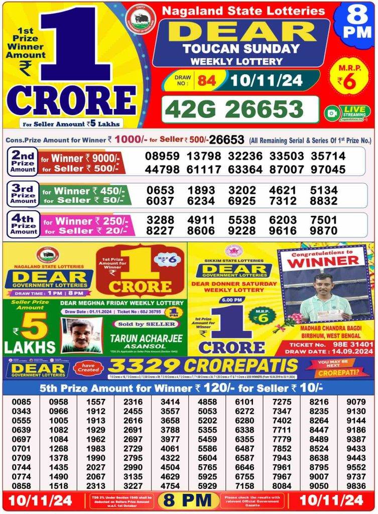 Lottery Sambad 10.11.2024 Today Result 1 PM, 6 PM, 8 PM