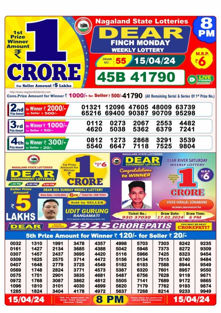 Lottery Sambad Result 15.4.2024 Today 1 PM, 6 PM & 8 PM