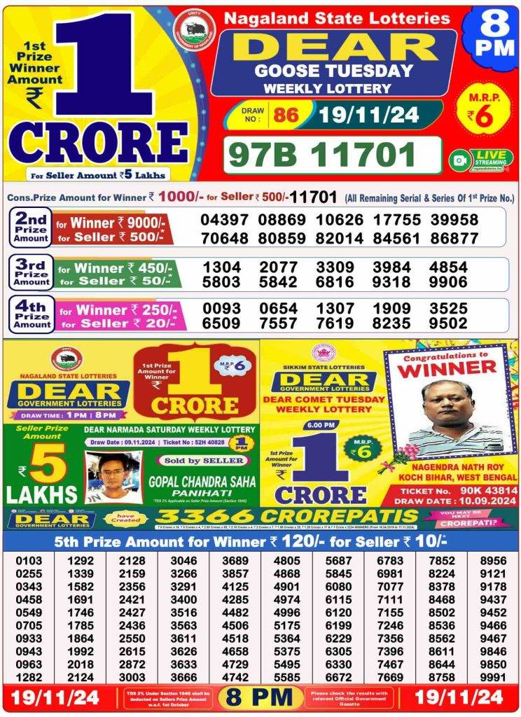 Lottery Sambad 8 PM Evening Result 19.11.2024