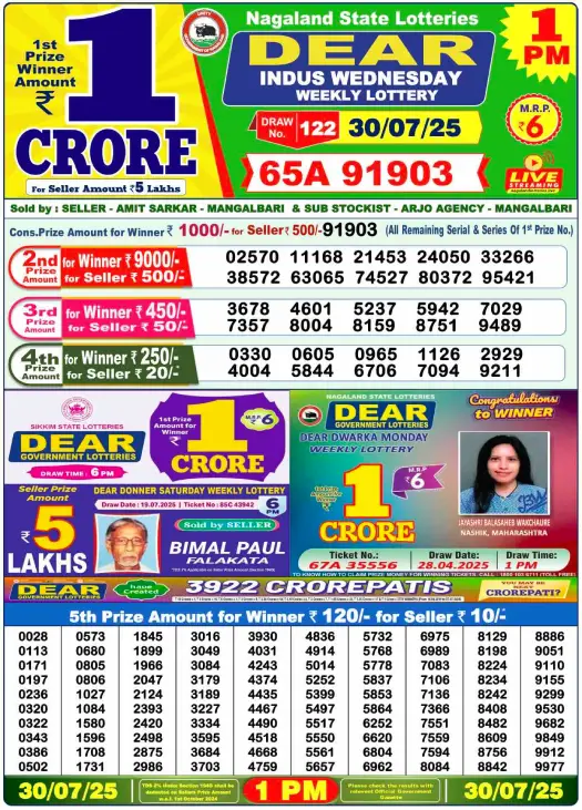 Lottery Sambad Morning 1 PM 30.7.2025