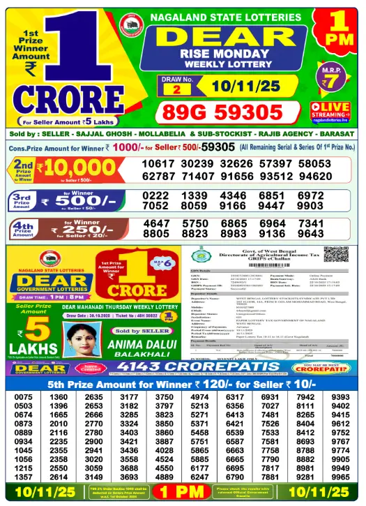 Lottery Sambad 10.11.2025 Today Result 1 PM, 6 PM, 8 PM