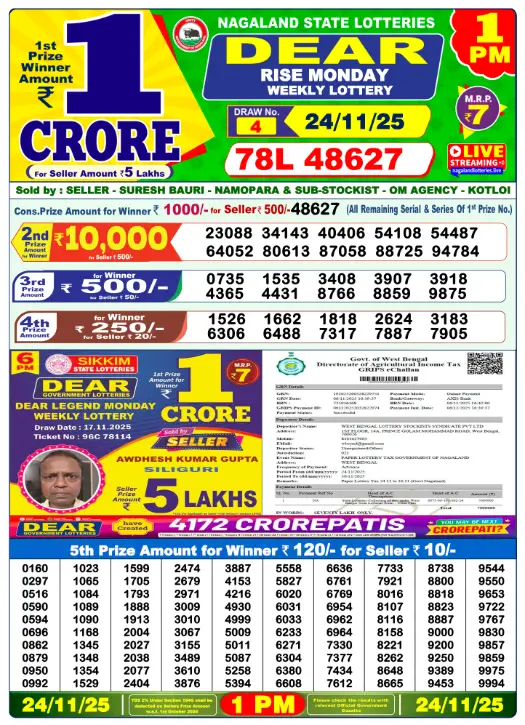 Lottery Sambad Morning 1 PM 24.11.2025