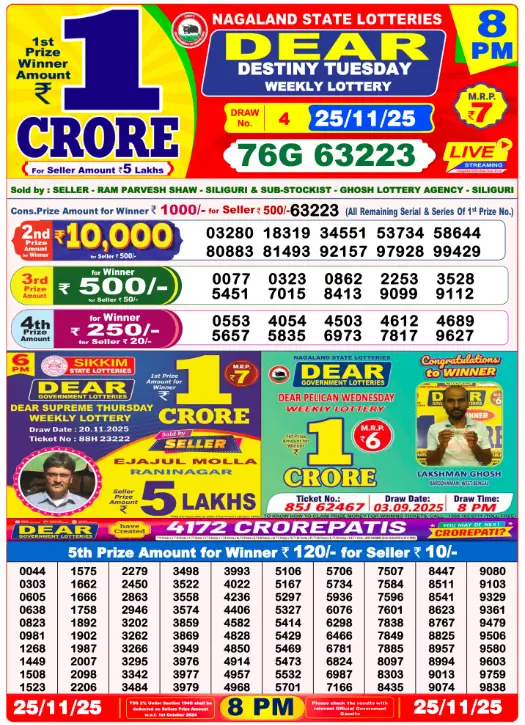 Lottery Sambad 8 PM Evening Result 25.11.2025