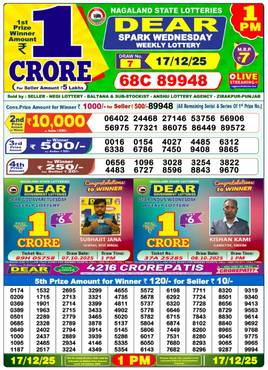 Lottery Sambad Morning 1 PM 17.12.2025