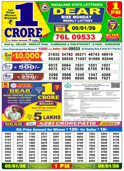 Lottery Sambad Morning 1 PM 5.1.2026