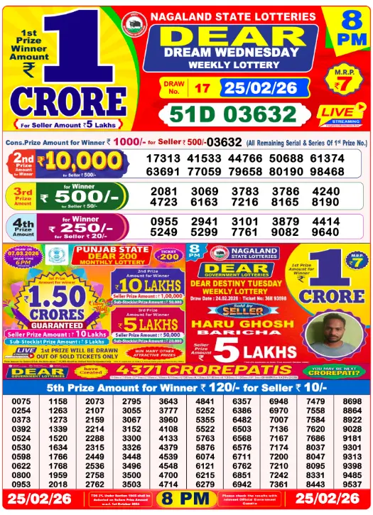 Lottery Sambad 8 PM Evening Result 25.2.2026