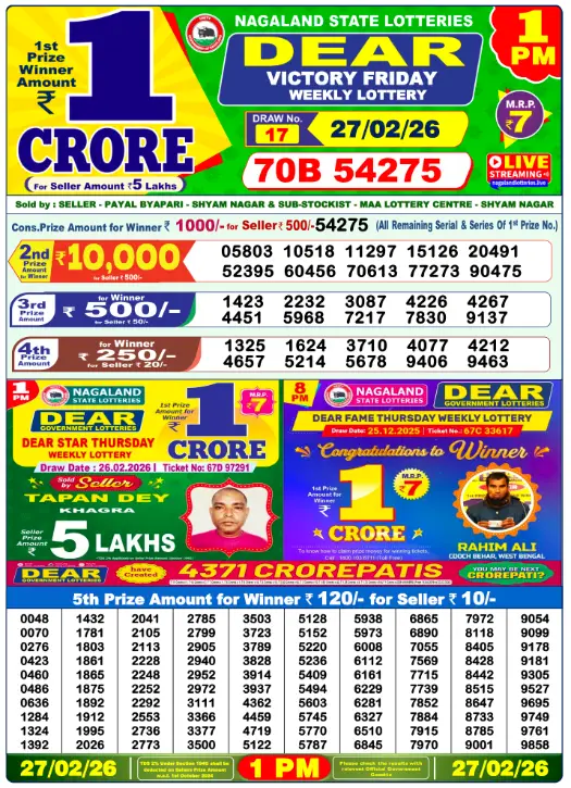 Lottery Sambad Morning 1 PM 27.2.2026