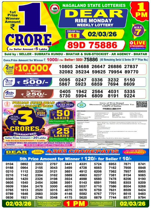 Lottery Sambad Morning 1 PM 2.3.2026