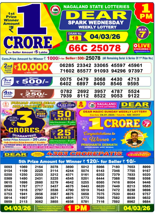 Lottery Sambad Morning 1 PM 4.3.2026