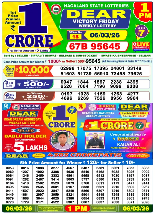 Lottery Sambad Morning 1 PM 6.3.2026