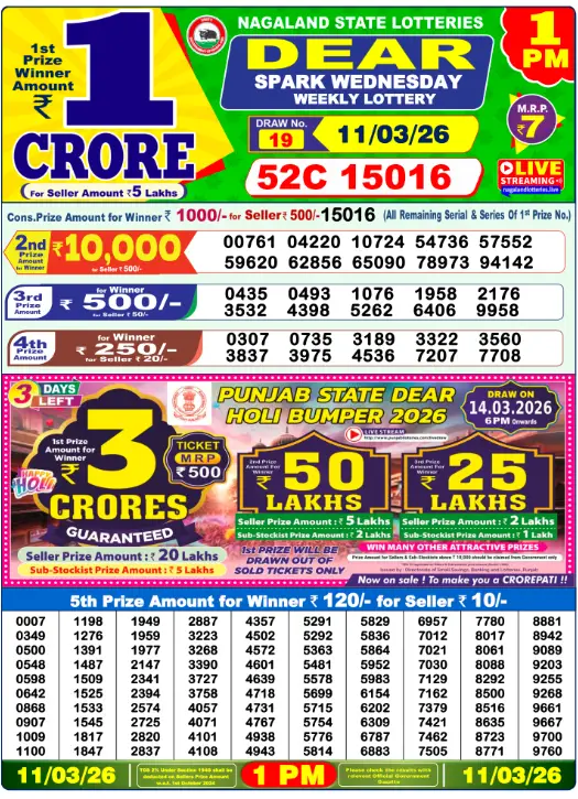 Lottery Sambad Morning 1 PM 11.3.2026