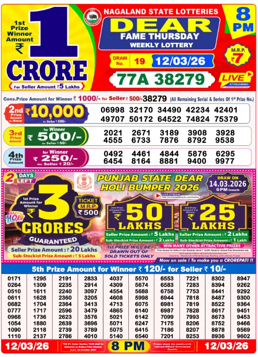 Lottery Sambad 8 PM Evening Result 12.3.2026