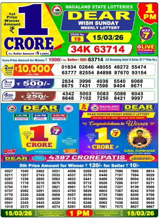 Lottery Sambad Morning 1 PM 15.3.2026