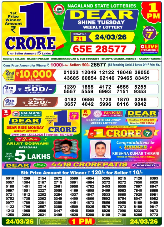 Lottery Sambad Morning 1 PM 24.3.2026