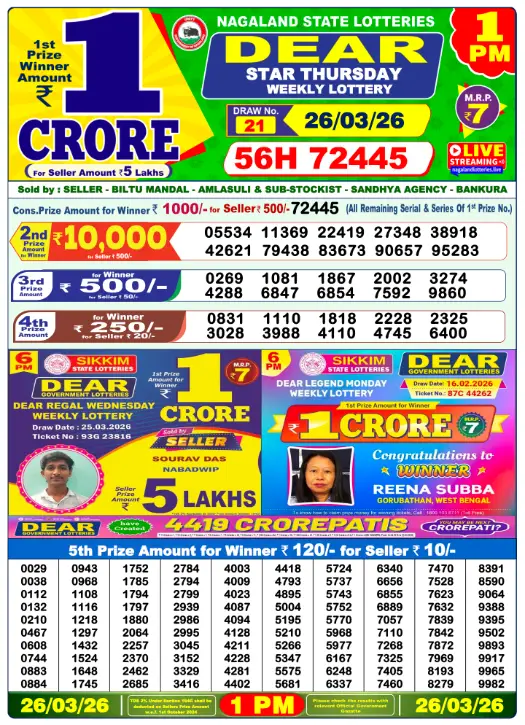 Lottery Sambad Morning 1 PM 26.3.2026