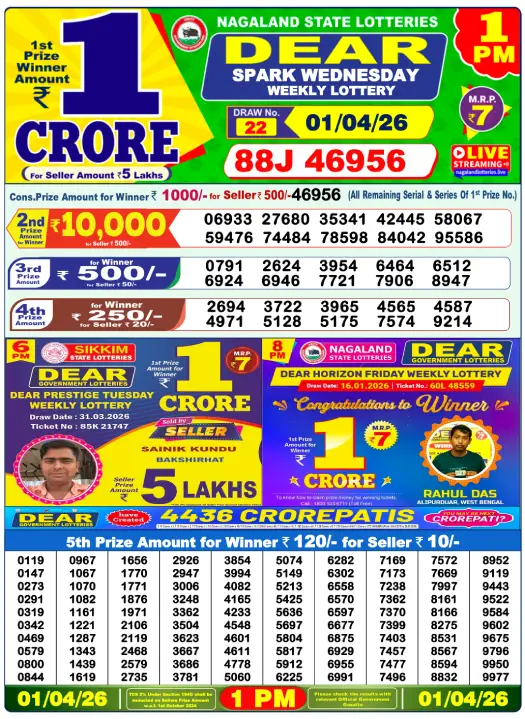 Lottery Sambad Morning 1 PM 1.4.2026