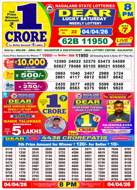 Lottery Sambad 8 PM Evening Result 4.4.2026