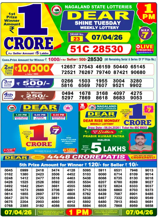Lottery Sambad Morning 1 PM 7.4.2026
