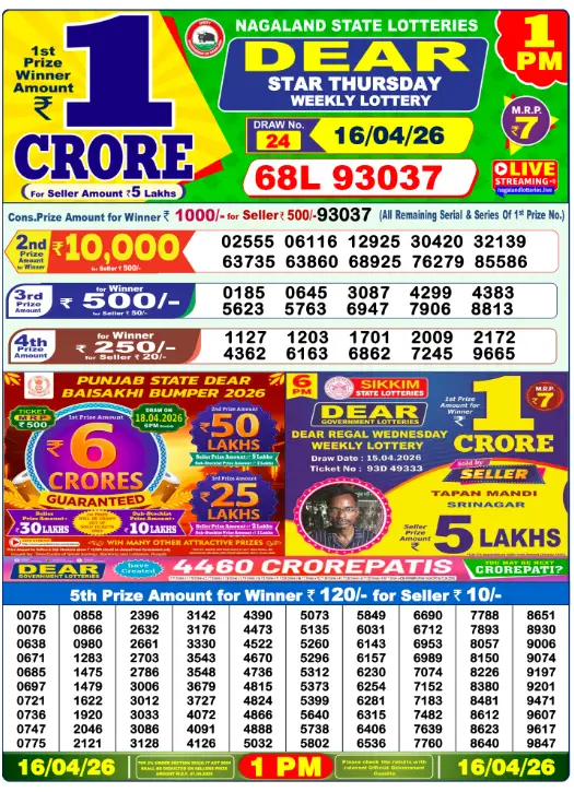 Lottery Sambad Morning 1 PM 16.4.2026