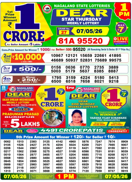 Lottery Sambad Morning 1 PM 7.5.2026