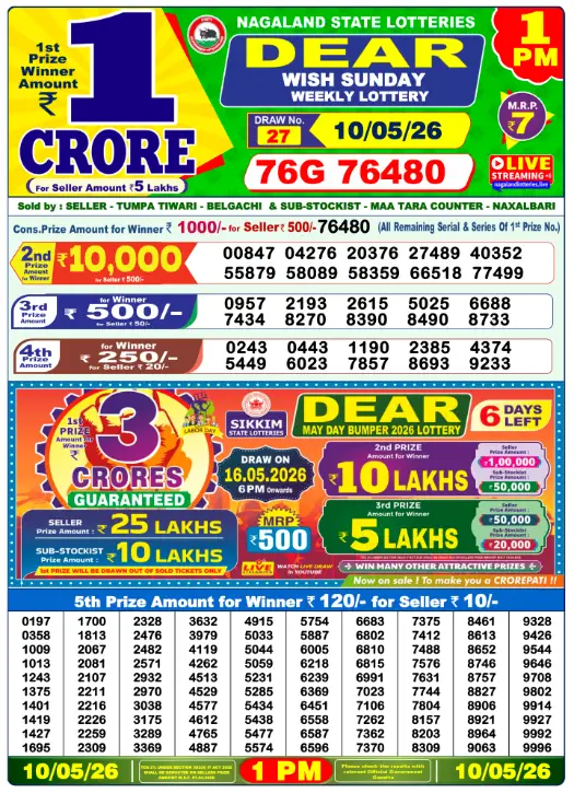 Lottery Sambad Morning 1 PM 10.5.2026