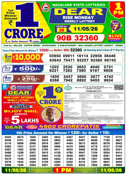Lottery Sambad Morning 1 PM 11.5.2026