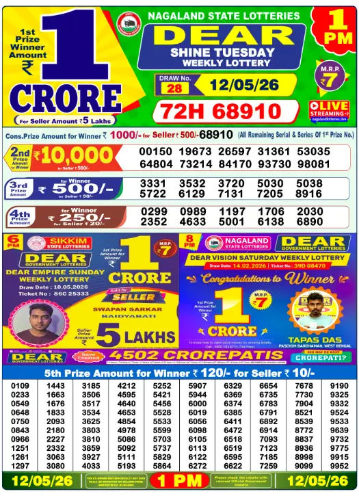 Lottery Sambad Morning 1 PM 12.5.2026