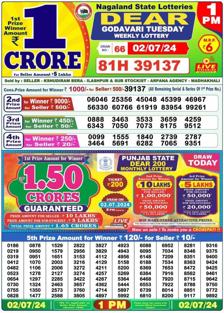 Lottery Sambad Morning 1 PM 2.7.2024