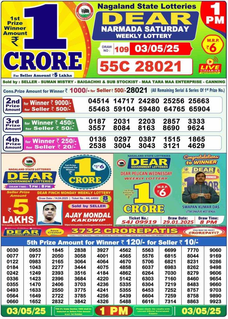 Lottery Sambad Morning 1 PM 3.5.2025