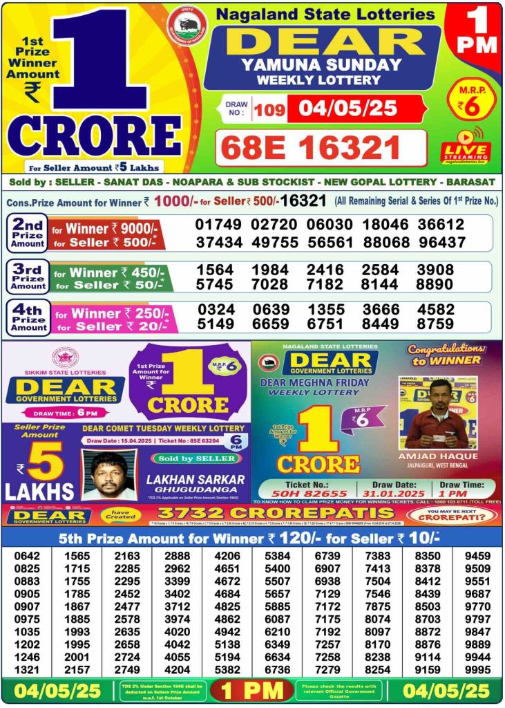 Lottery Sambad Morning 1 PM 4.5.2025