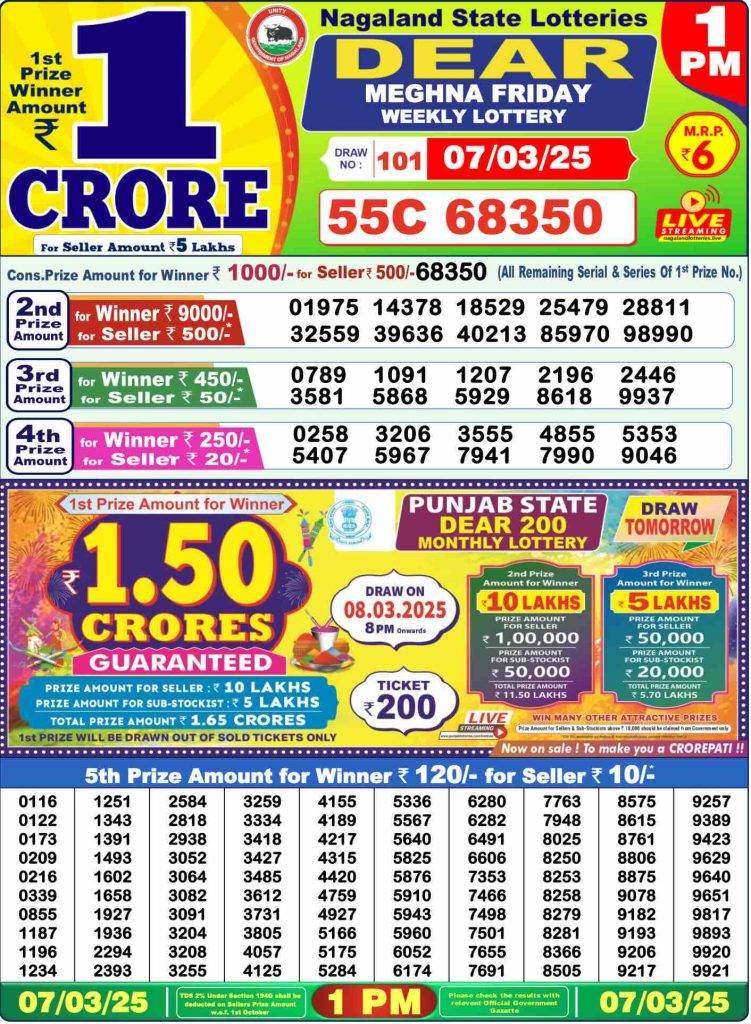 Lottery Sambad 7.3.2025 Today Result 1 PM, 6 PM, 8 PM