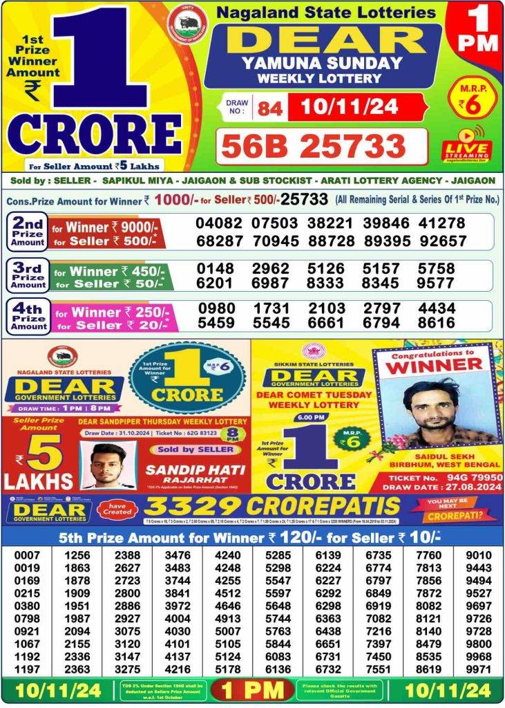 Lottery Sambad Morning 1 PM 10.11.2024