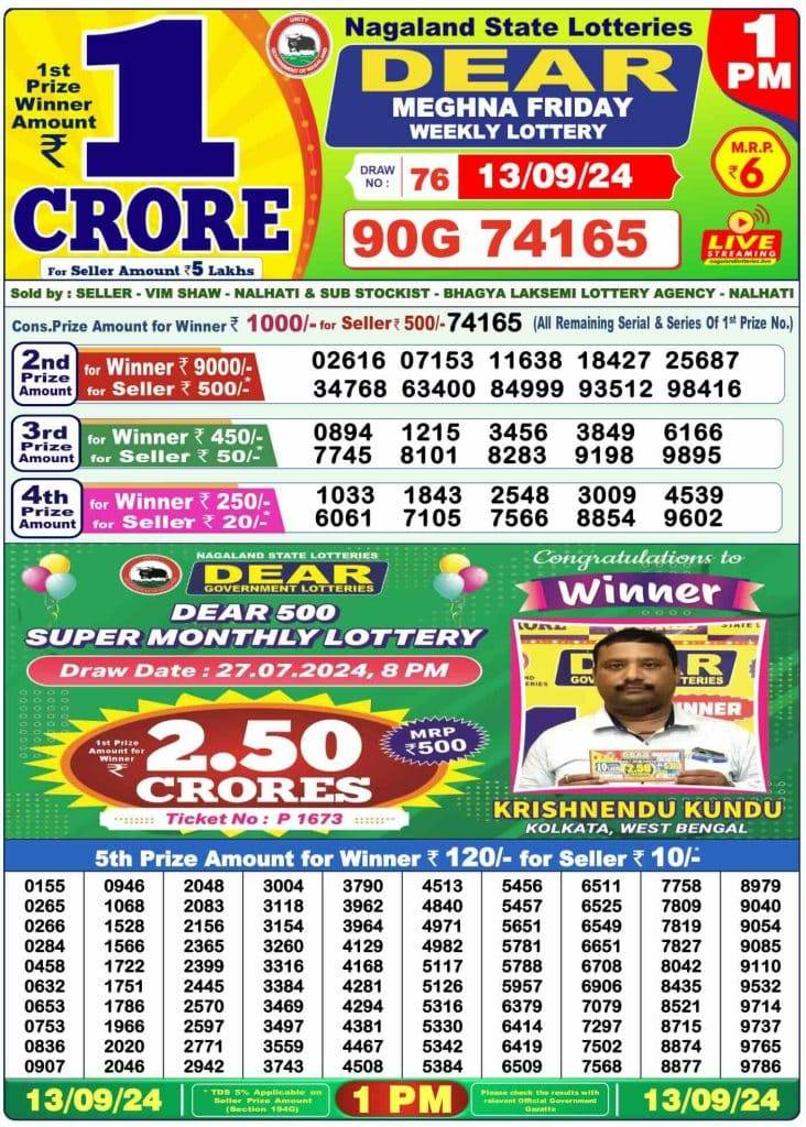 Lottery Sambad Morning 1 PM 13.9.2024