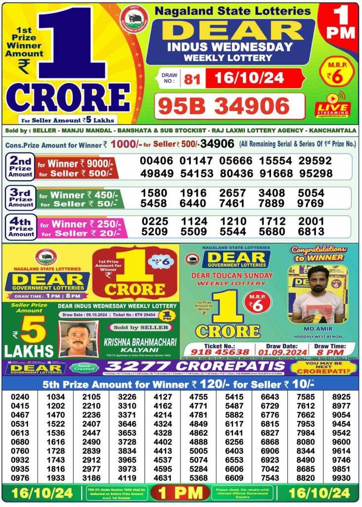 Lottery Sambad Morning 1 PM 16.10.2024